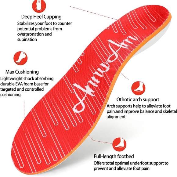 Orthotics for Plantar Fascitis Insoles Flat Foot (Men 5-5.5 | Women 7-7.5, Red) - Picture 6 of 6